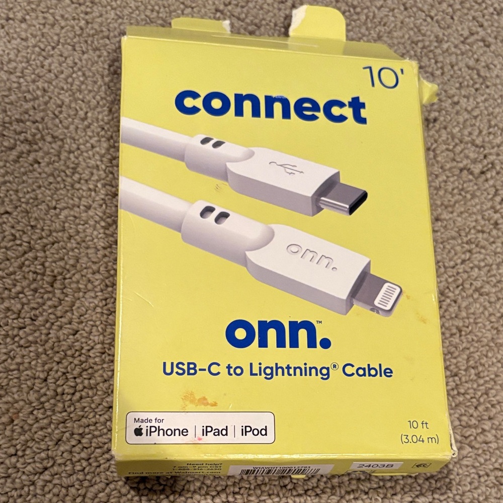 Onn White USB-C Cable 10ft.